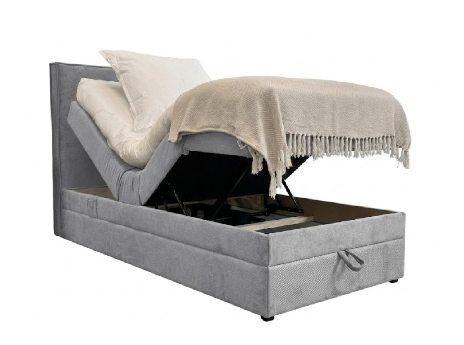 BOXBETT Sorrento - Elektrische Bett mit Matratze + Tooper, Kopfteil und Bettkasten - Stoffbezug Veloursstoff - 100x200 cm - Blau - Blau, Holzwerkstoff/Kunststoff (100/200cm) - Trada