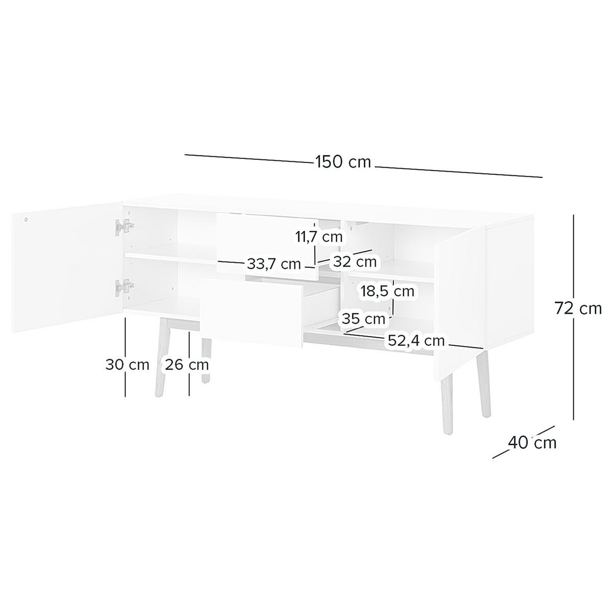 SIDEBOARD - Breite 150 cm - Eichefarben/Grau, Holzwerkstoff (150/72/40cm) - home24