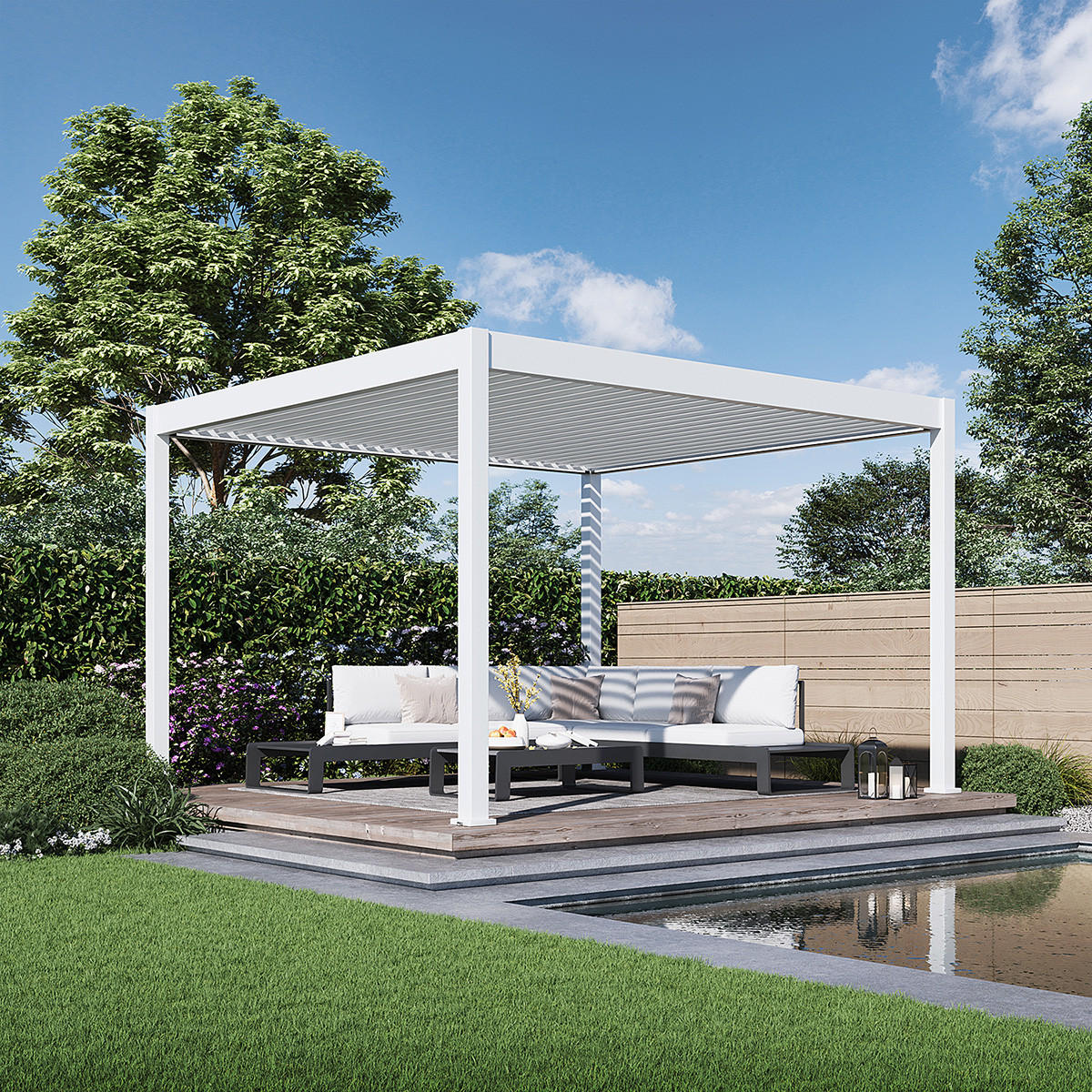 TERRASSENÜBERDACHUNG Deluxe 3,6x4 M Elektrisch Pavillon Aluminium LED - Weiß, Metall (360/255/400cm) - WEIDE