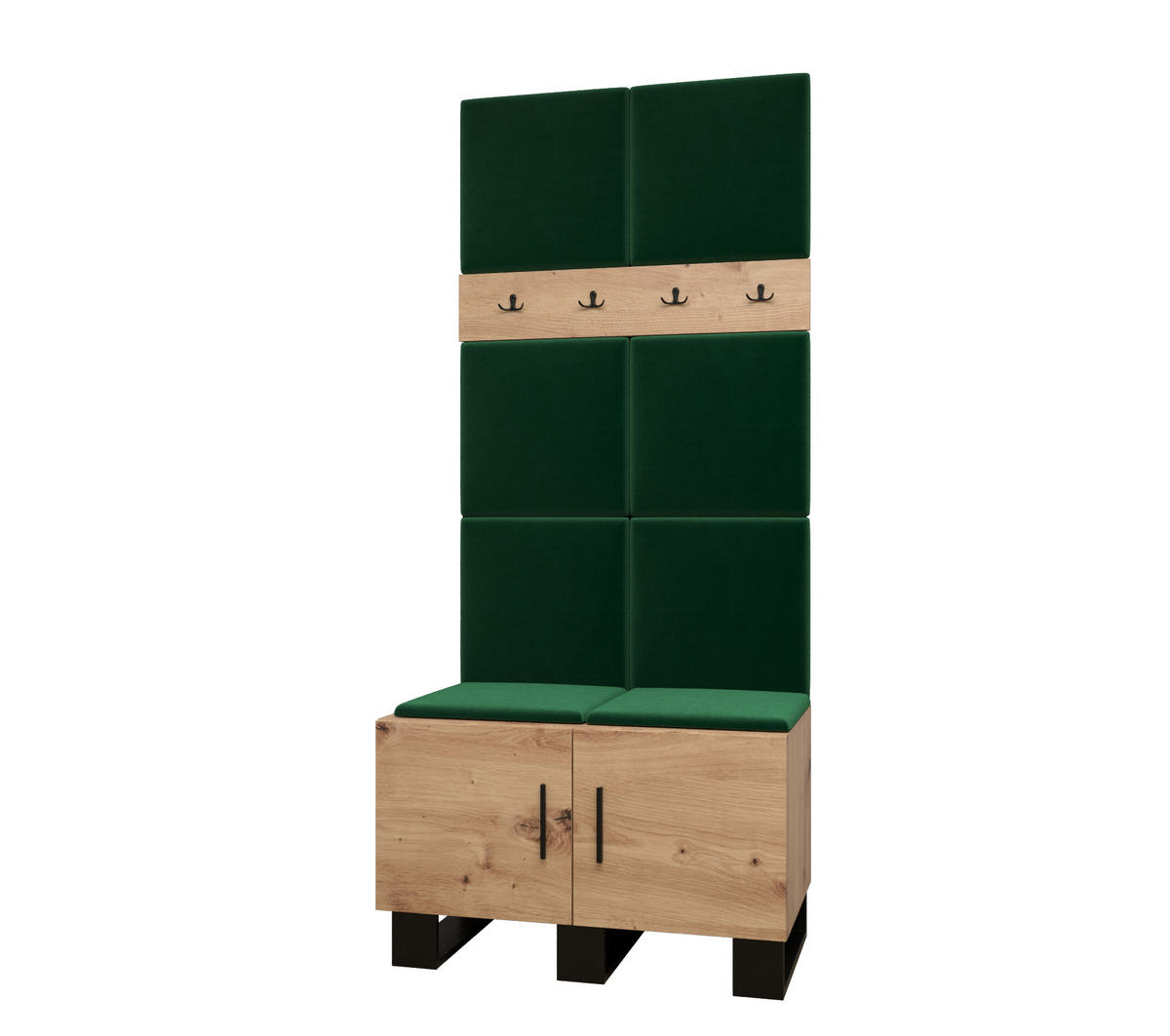 GARDEROBEN-SET 196/84/45,6 - Waldgrün/Schwarz, Holz/Kunststoff (84/196/45.6cm) - Abiks Möbel