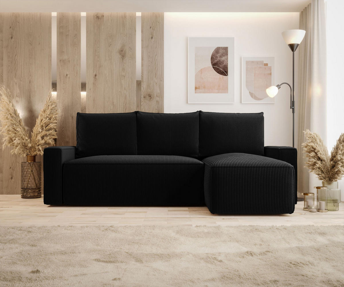 ECKSOFA mit Schlaffunktion SAVIO Poso 135 Rechts - Schwarz, Textil (232/140cm) - Bedante