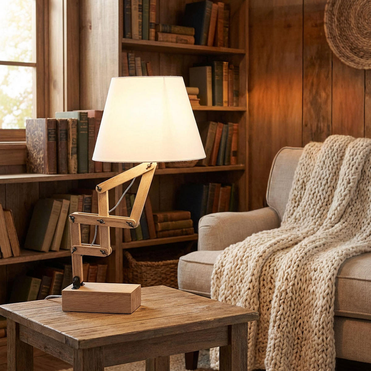 TISCHLEUCHTE Holz Braun Weiß - Braun, Holz (25/25/83cm)