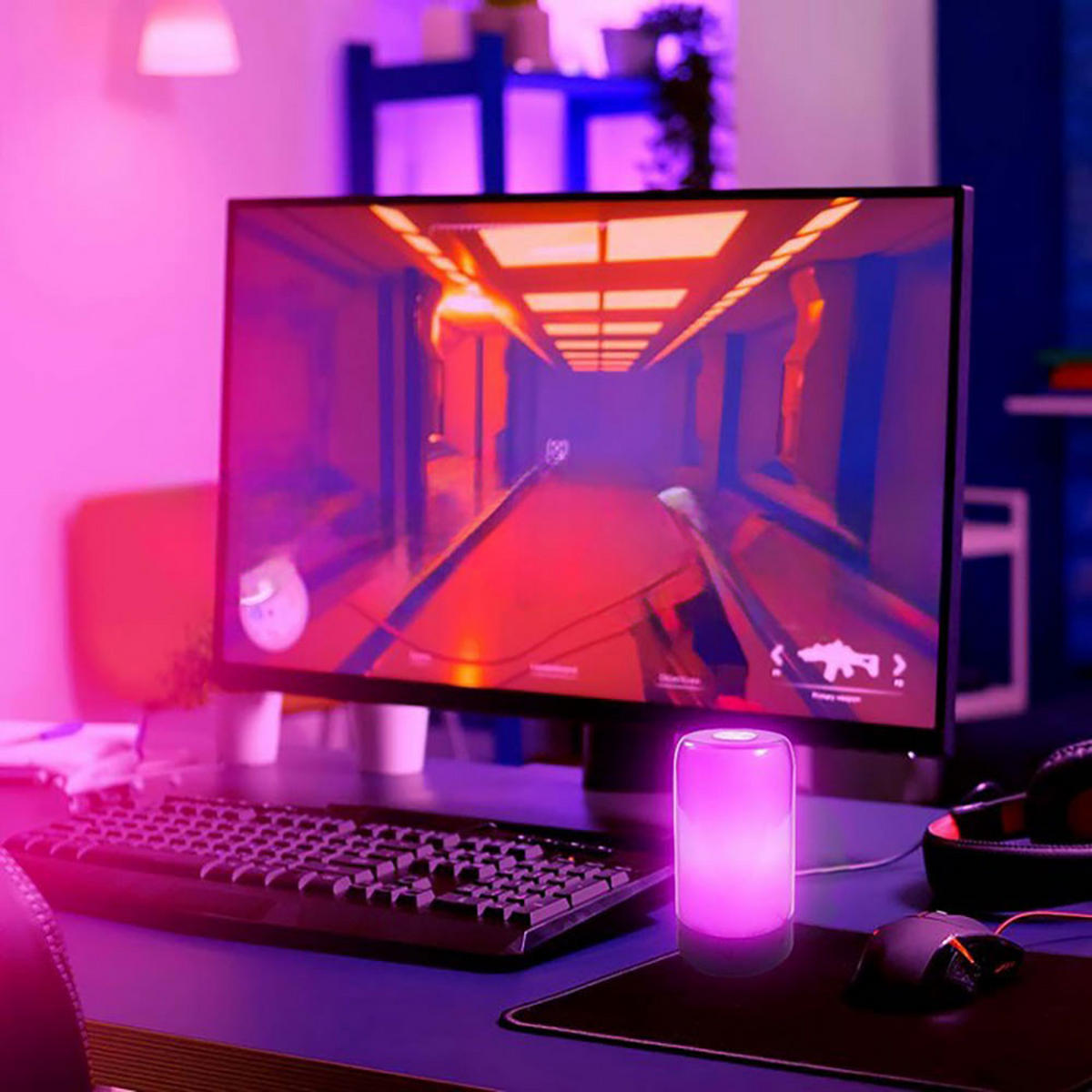 LED TISCHLEUCHTE Weiß Smart RGB - Schwarz, Kunststoff (10/10/18.8cm)