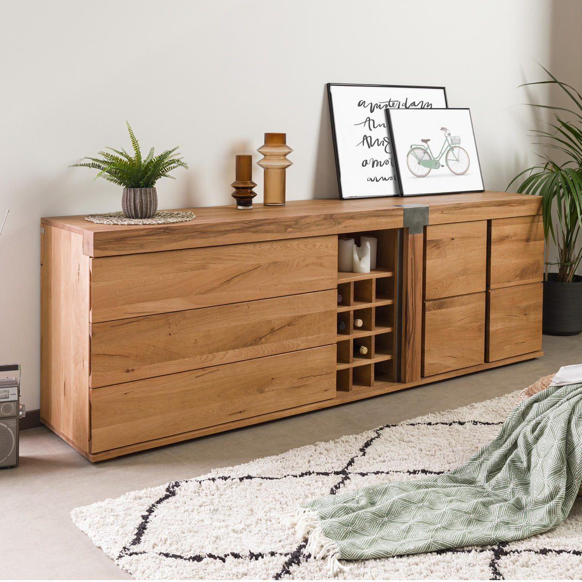SIDEBOARD Wild-/Zerreiche 220x45x75 natur geölt NEW AMSTERDAM #17 - Naturfarben, Holz (220/75/45cm) - Massivmoebel24