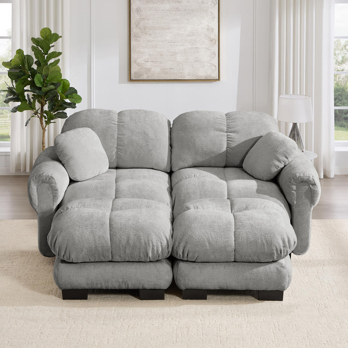 2-SITZER-SOFA DE-34384 2 Ottomans Hellgrau - Hellgrau, Textil (149/90/190cm) - ComfortXL