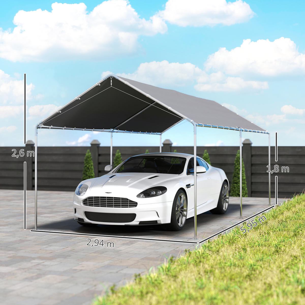 AUTOUNTERSTAND DE-12567 6x3 m mit Doppeldach Grau - Grau, Metall (290/260/595cm) - ComfortXL