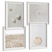 BILDER SET 4er Set - 50x50 cm & 40x60 cm Weißer Rahmen - Leichte Boho-Sandtexturen - Weiß, Kunststoff (50/50cm) - TULUP