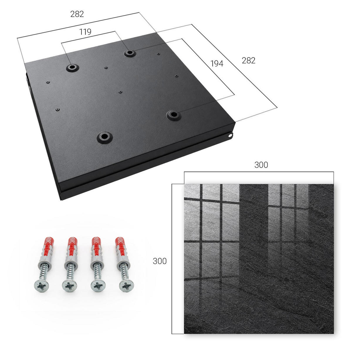 SCHLÜSSELBOX Schwarz 30x30 cm- Türöffnung nach rechts - Grauer Stein - Schwarz, Metall (30/30/5cm) - TULUP