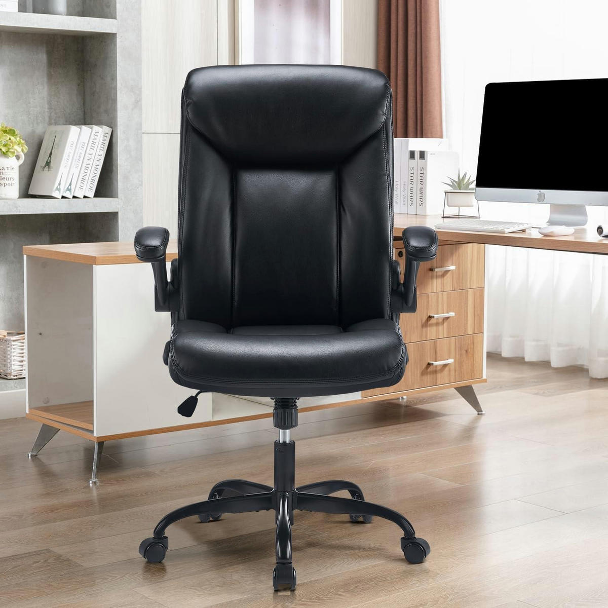 BÜROSTUHL mit hochklappbarer Armlehne Schwarz - Schwarz, Kunststoff (68/117/68cm)
