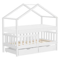 HAUSBETT mit Matratze 70x140 cm und 2 Schubladen Weiß aus Kiefernholz - Weiß, Holz (70/140cm) - ML-DESIGN