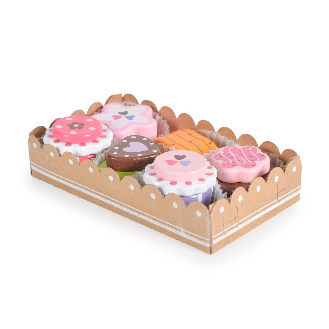 SPIELZEUGLEBENSMITTEL Torten 6-teilig bunt Holz, Cupcakes, verschiedene Formen, Förmchen, Aufbewahrungsbox - Multicolor, Holz (8/3/15cm) - Moni