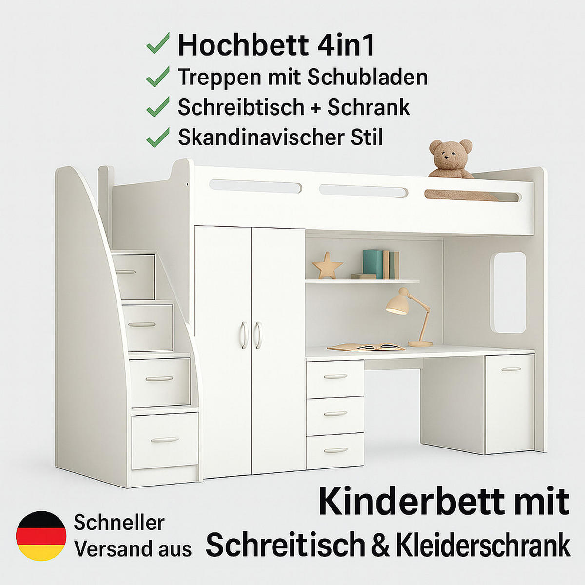 KINDERBETT Zuzia plus weiss - Weiß, Holzwerkstoff - roe furniture