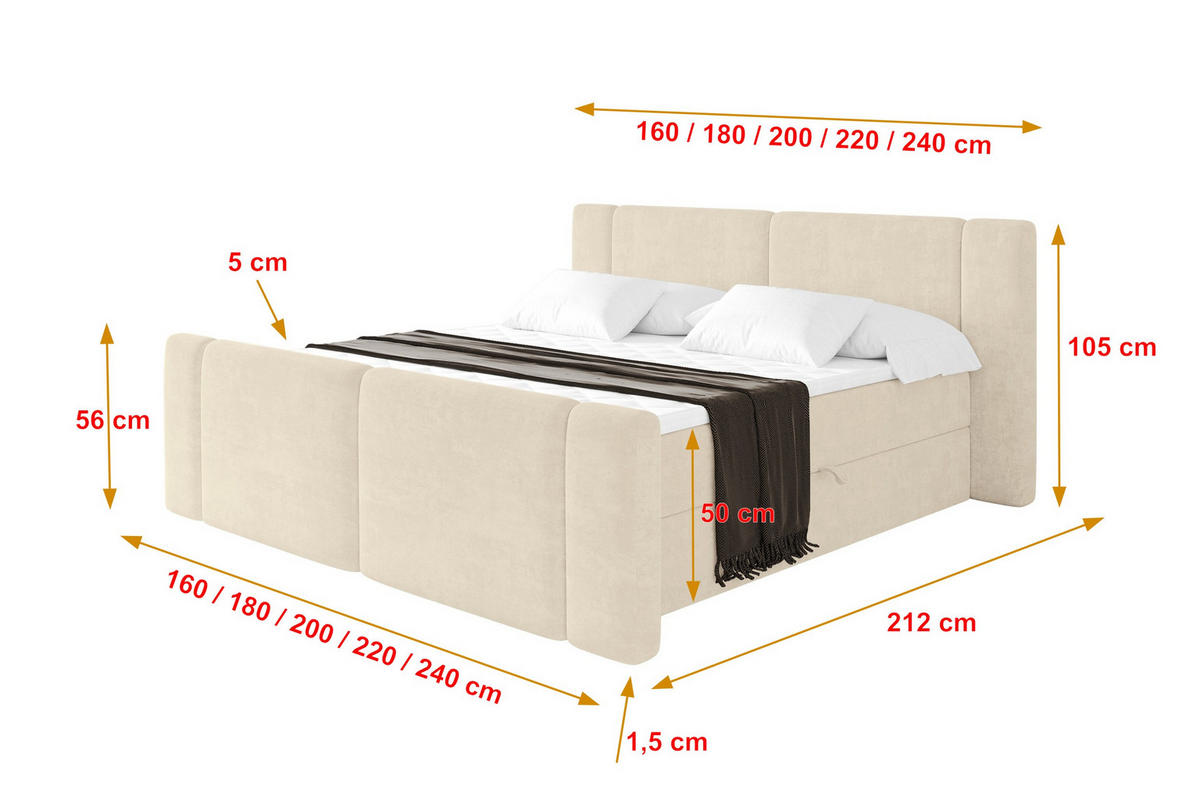 BOXBETT mit Matratze H3 - EVON Zanozek - 120x200 cm Beige - Champagner, Holzwerkstoff (120/200cm) - ALTDECOR