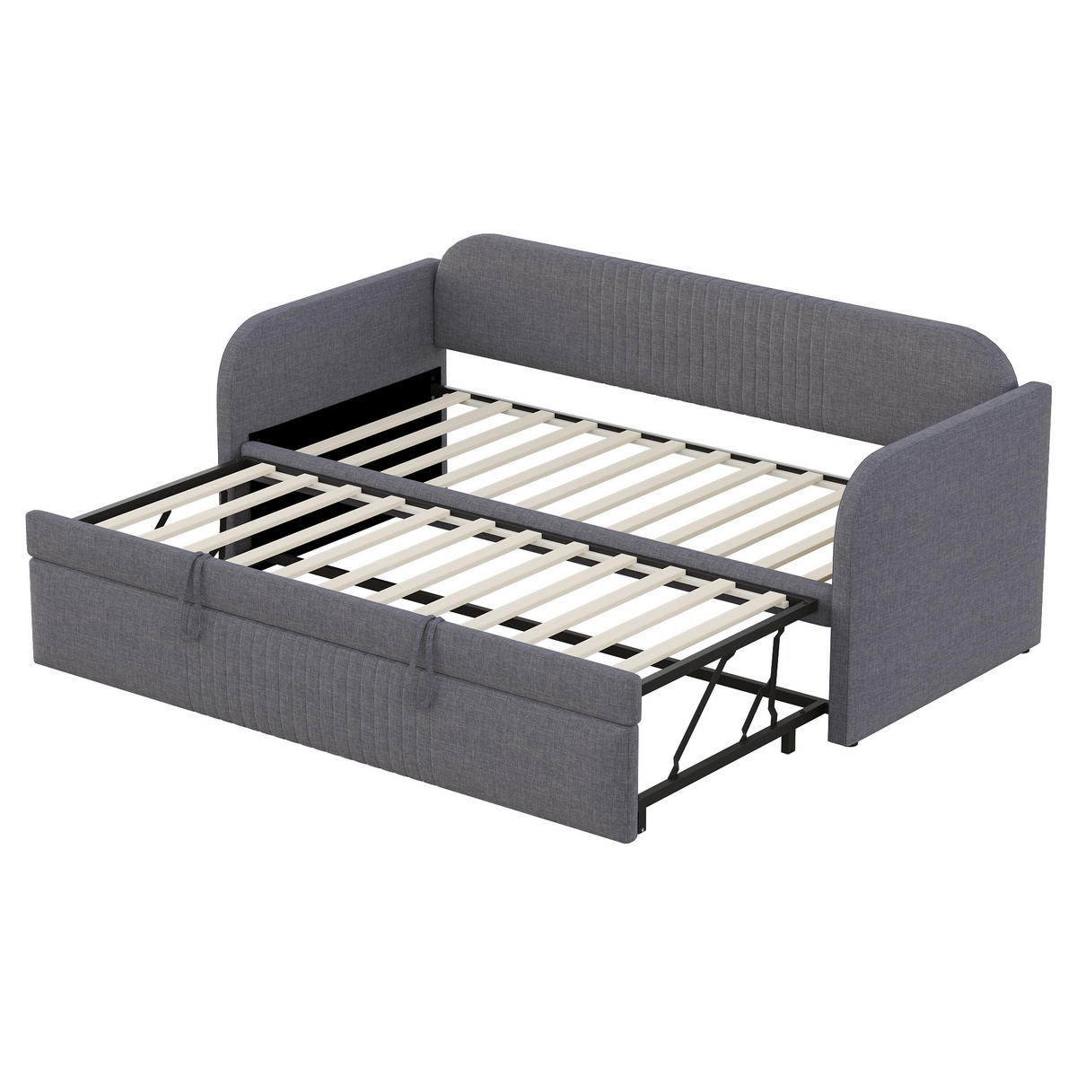 SCHLAFSOFA Ausziehbar mit Lattenrost Grau 90/180/190 cm - Grau, Leder (200.5/86/99cm) - OKWISH