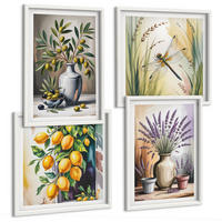 BILDER SET 4er Set - 50x50 cm & 40x60 cm Weißer Rahmen - Olivenblüten in Vasen Natur - Weiß, Kunststoff (50/50cm) - TULUP