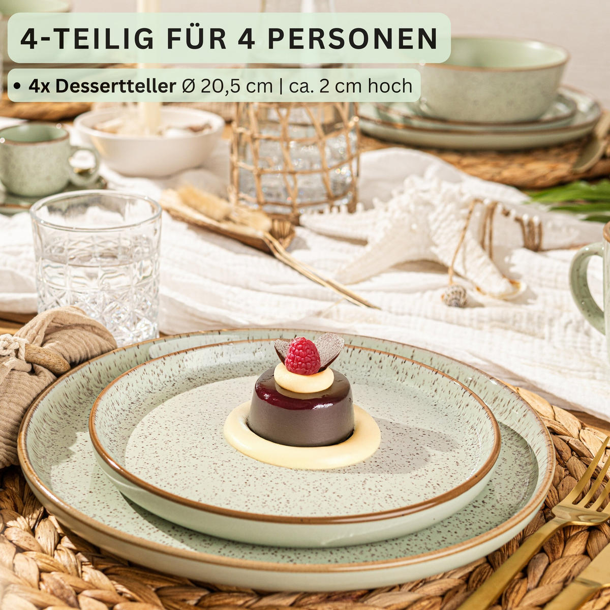 DESSERTTELLER SET RIO MINZE - 4 teilig aus Steingut - Grün, Keramik (13cm) - Sänger