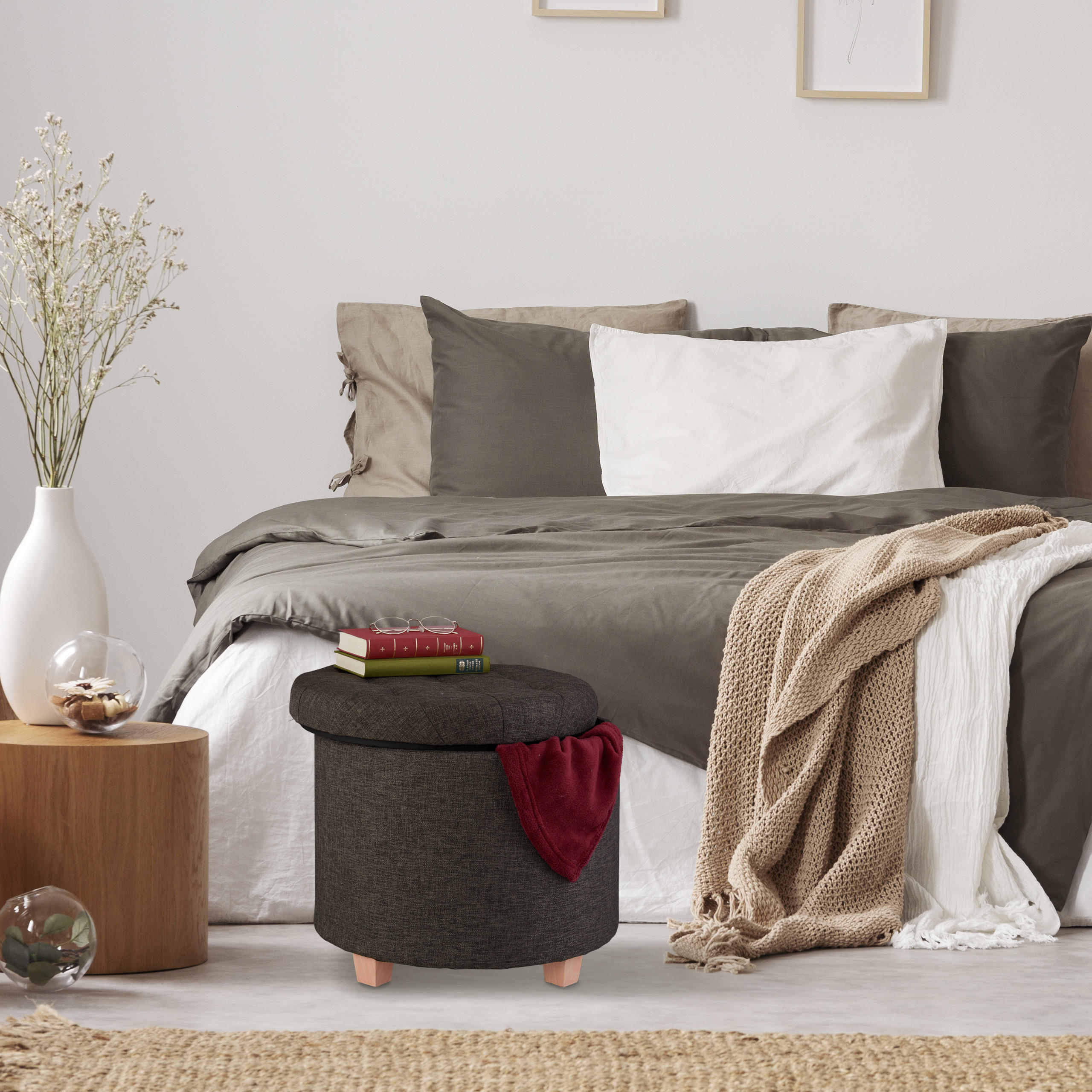 SITZHOCKER - Braun, Holz/Holzwerkstoff (44/41/44cm) - Relaxdays