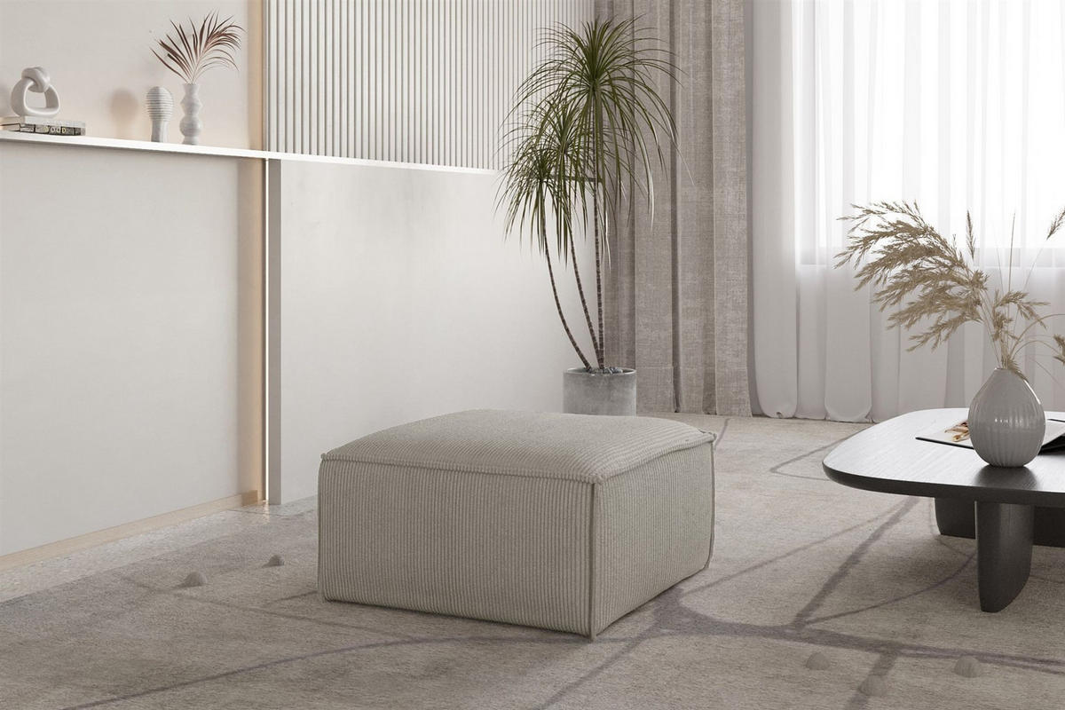 POLSTERHOCKER Celes Premium 65x65cm - Hellgrau, Holzwerkstoff/Textil (65/40/65cm) - Fun Möbel