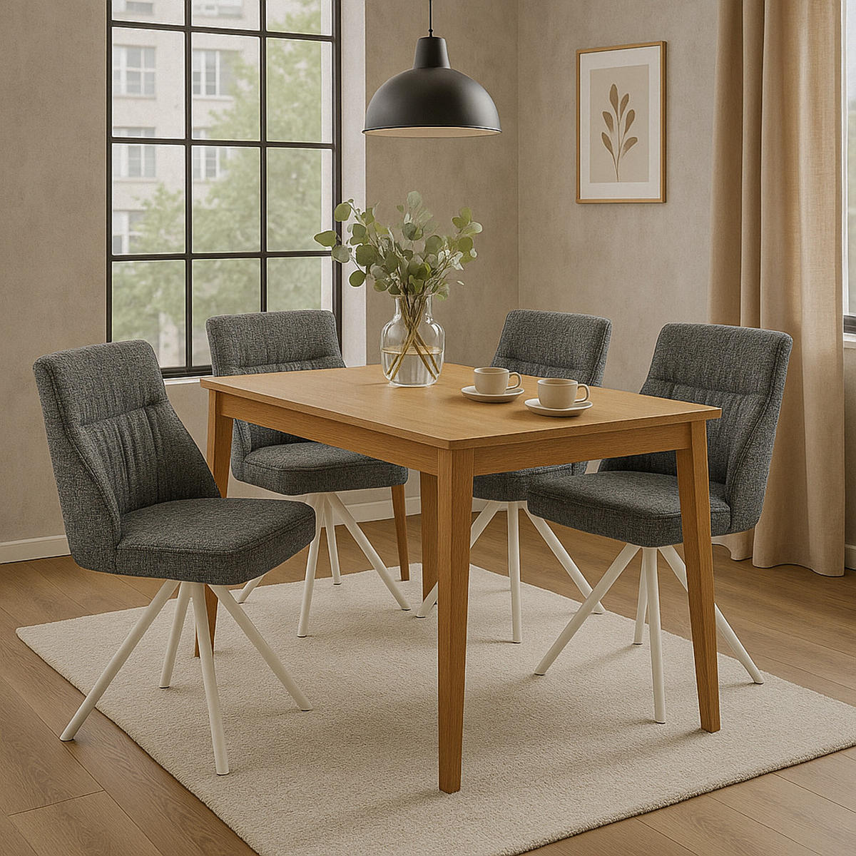 ESSZIMMERSTUHL LINNEA 2er-Set - Dunkelgrau/Weiß, Textil/Metall (49/84/62cm) - DUBI Möbel