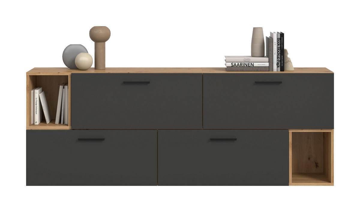 WOHNWAND The One Basalt grau 176/34/97 cm - Braun, Holzwerkstoff (176/97/34cm) - Xonox