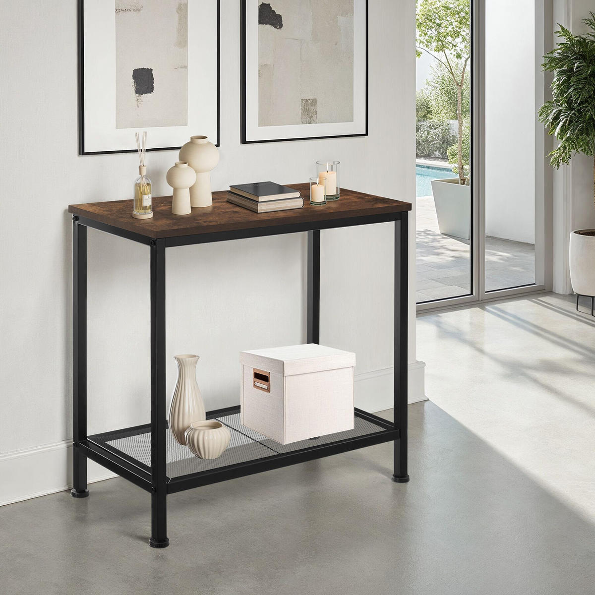 BEISTELLTISCH Filton,60 x 30,5 x 60,5 cm,Industrial Holz dunkel, rustikal - Rostfarben, Holz (60/30.5/60.5cm) - tectake