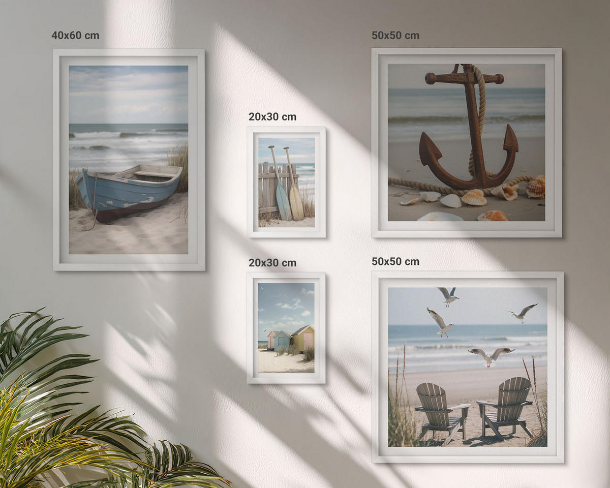 BILDER SET 5er Set - 50x50 cm & 20x30 cm & 40x60 cm Weißer Rahmen - Abstrakte Pflanzenmotive - Weiß, Kunststoff (40/60cm) - TULUP