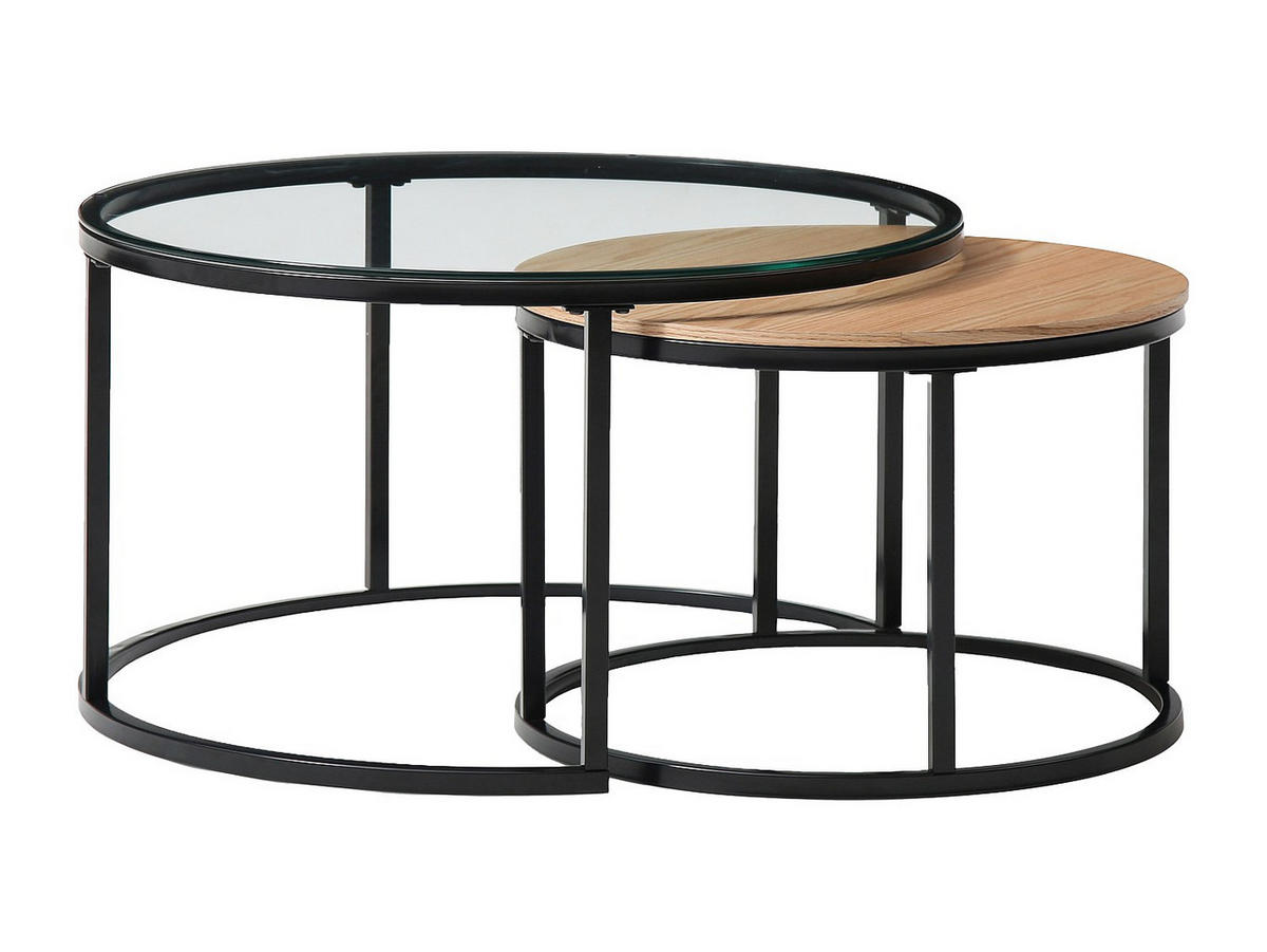 COUCHTISCH 2er-Set - MDF, Sicherheitsglas & schwarzes Metall - Transparent & Holzfarben - REMINA - Transparent, Glas (80/80/45cm) - Pascal Morabito