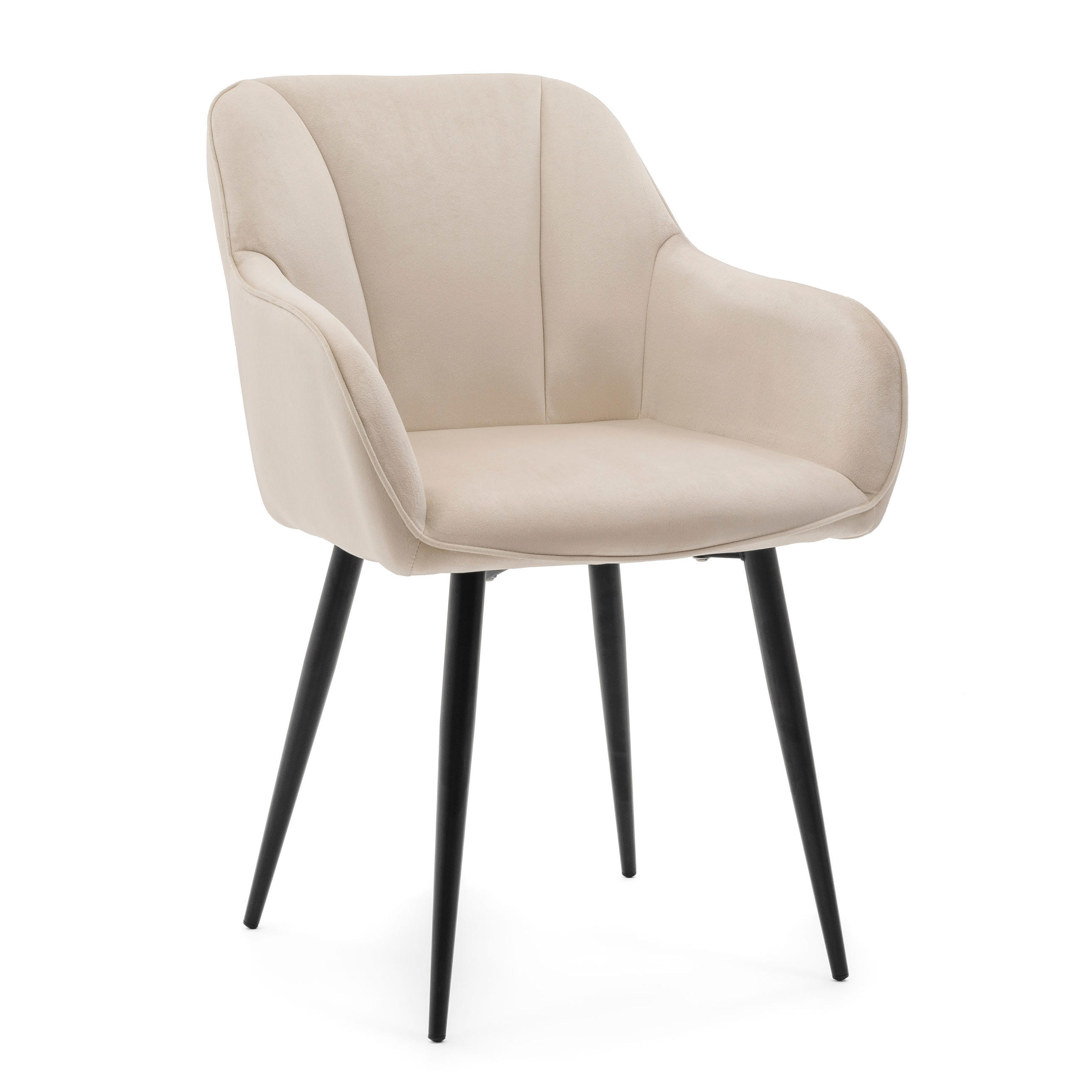 STUHL LAGO gespolsterter mit Steppung - beige - Samt Velours - Beige/Schwarz, Textil/Metall (58/85/60cm) - NEW HOME