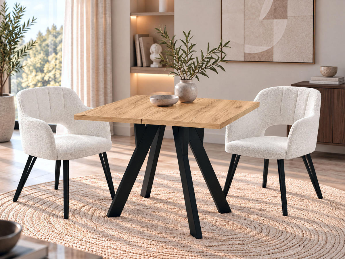 ŠTVORCOVÝ Rozkladací Stôl Clover s Čiernymi Bukovými Nohami – Dub Craft – 80 x 80 / 130 cm - hnedá/čierna, drevo/kompozitné drevo (80/130/76.5cm) - WFL GROUP
