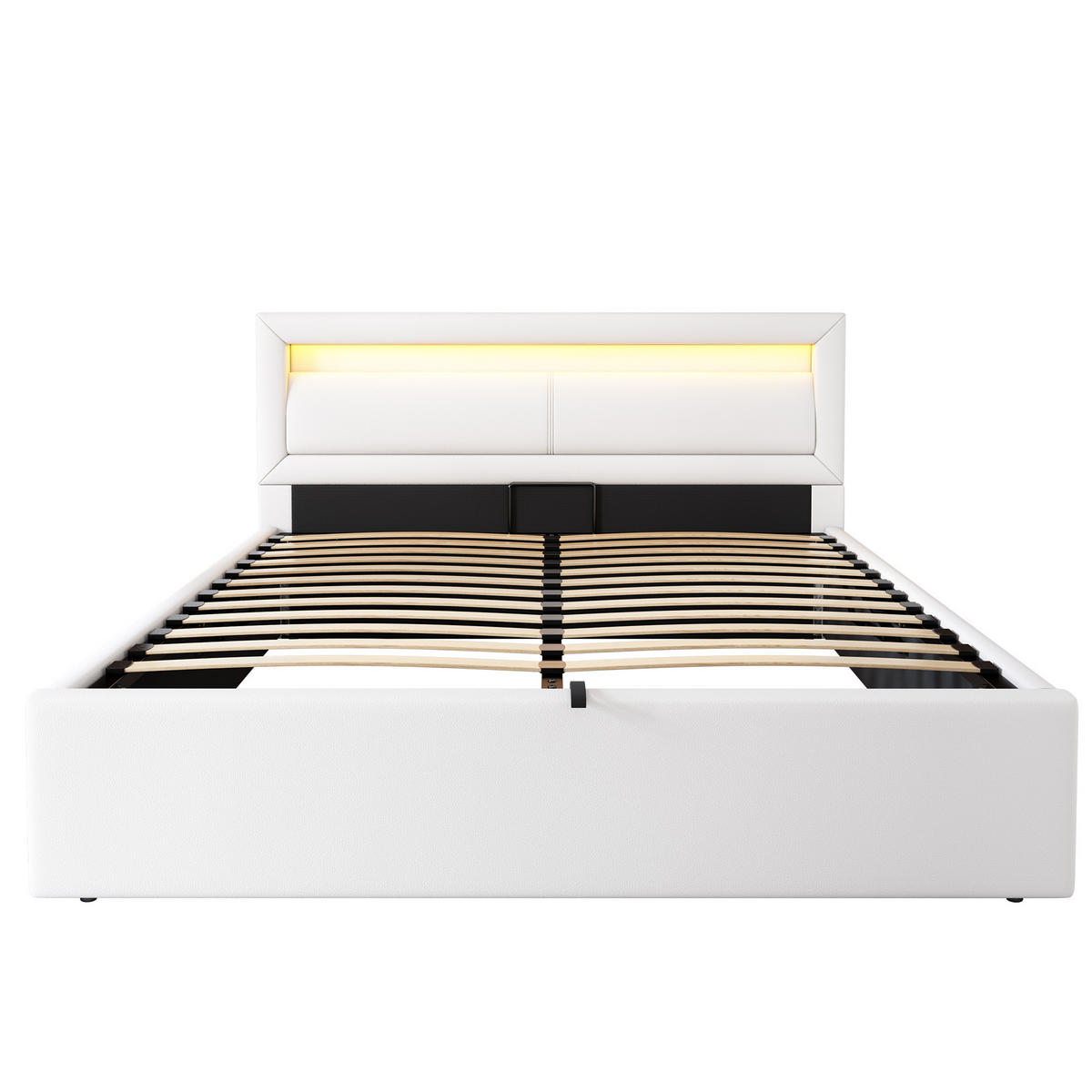 POLSTERBETT aus MDF und Kunstleder 140x200 cm Weiß mit LED-Beleuchtung und Bettkasten - Weiß, Leder (140/200cm) - IVMEU