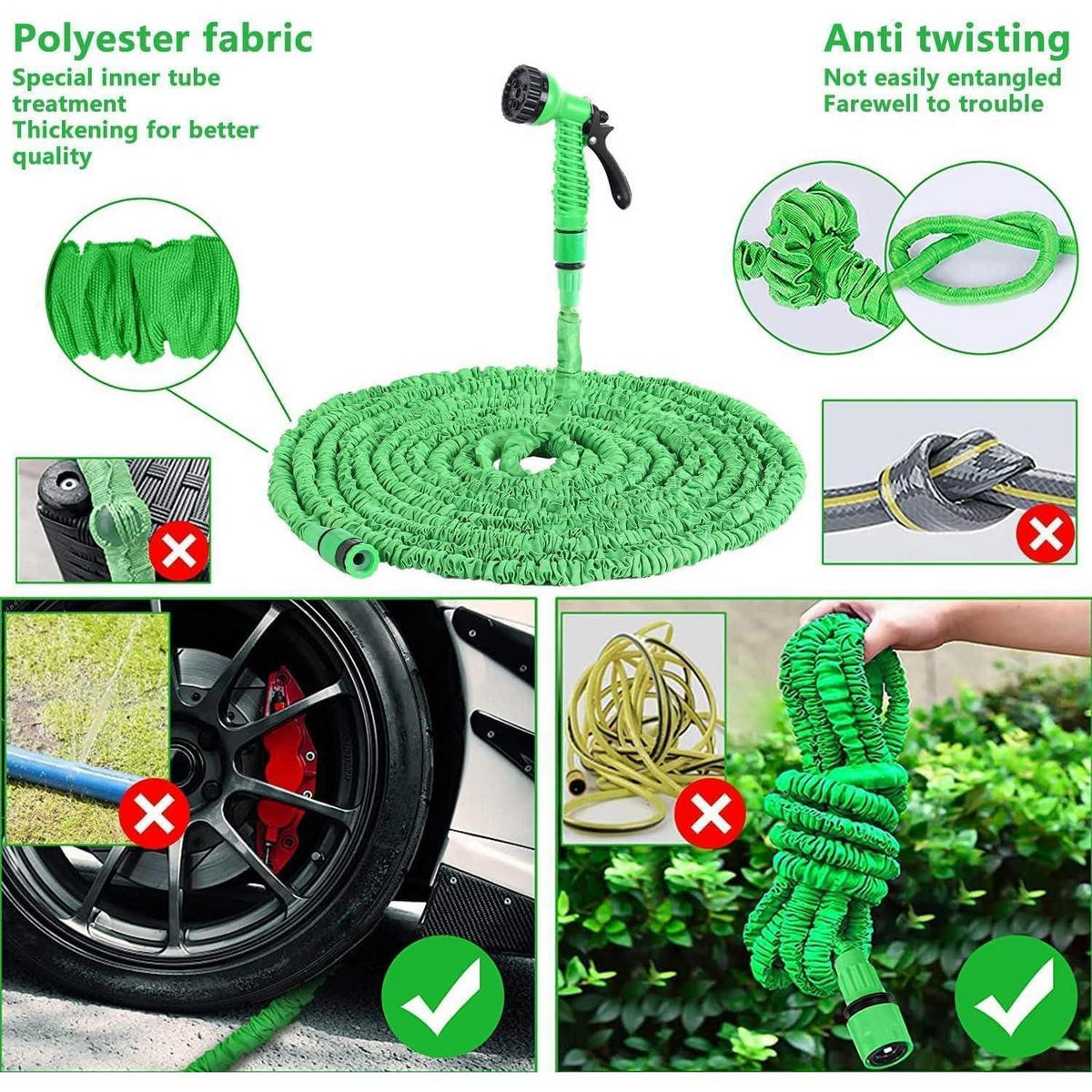 GARTENSCHLAUCH Flexibel 15 m mit 7 Funktionen Grün - Grün, Kunststoff (18cm)