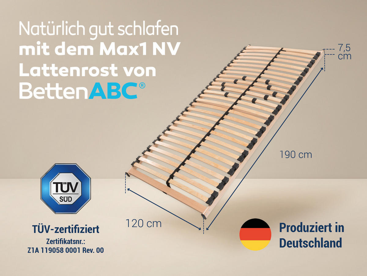 LATTENROST MAX1 NV zur Selbstmontage, Größe: 120x190 - Braun, Holz (120/190cm) - Betten-ABC