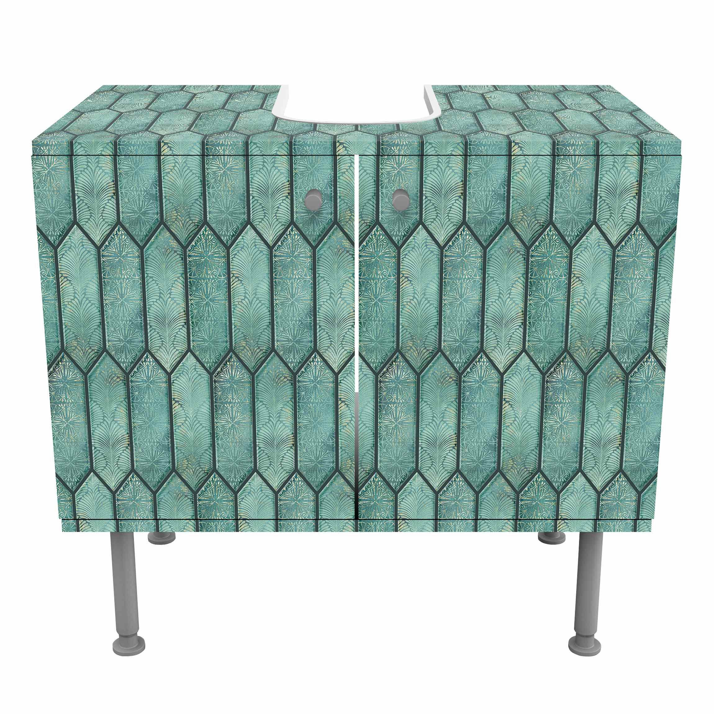 WASCHBECKENUNTERSCHRANK Fischschuppen Muster Fliesen Emerald Grün 60/55/35 cm - Grün, Holzwerkstoff (60/55/35cm) - Bilderwelten