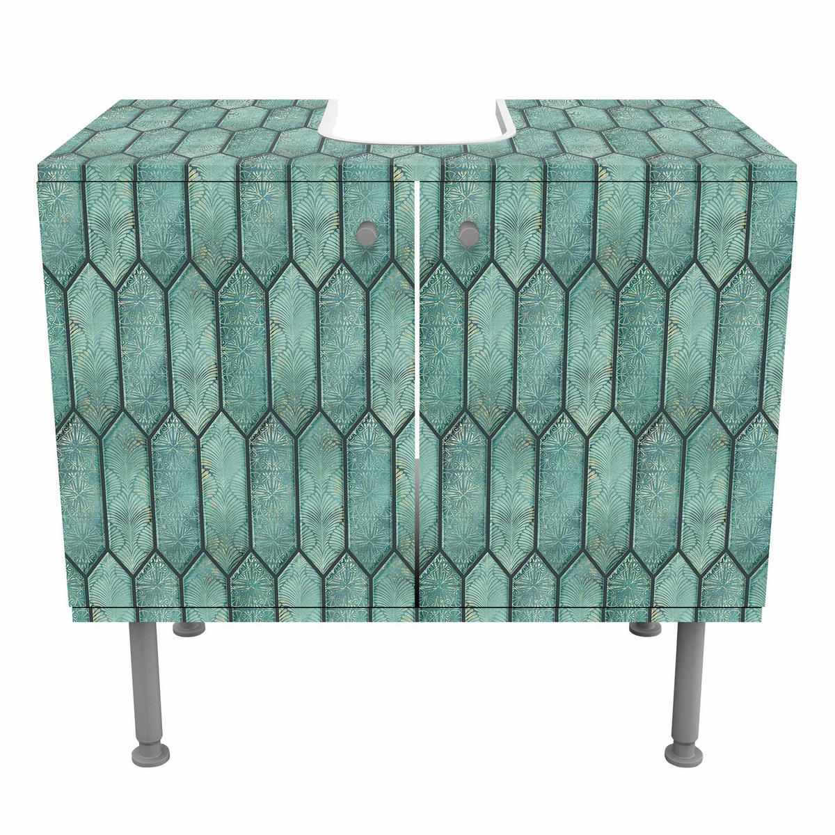 WASCHBECKENUNTERSCHRANK Fischschuppen Muster Fliesen Emerald Grün 60/55/35 cm - Grün, Holzwerkstoff (60/55/35cm) - Bilderwelten