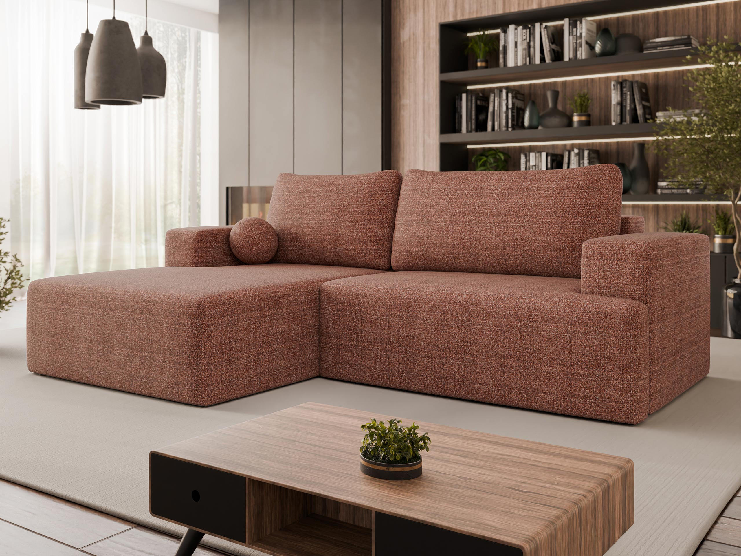 ECKSOFA Mivo, Seite: Links - Schwarz/Bronzefarben, Holz/Kunststoff (266/163cm) - MIRJAN24