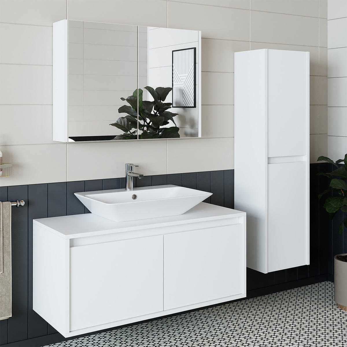 BADMÖBEL Set ATLANTIC-100 4-teilig - Weiß, Holzwerkstoff (100/150/45cm) - Roomart