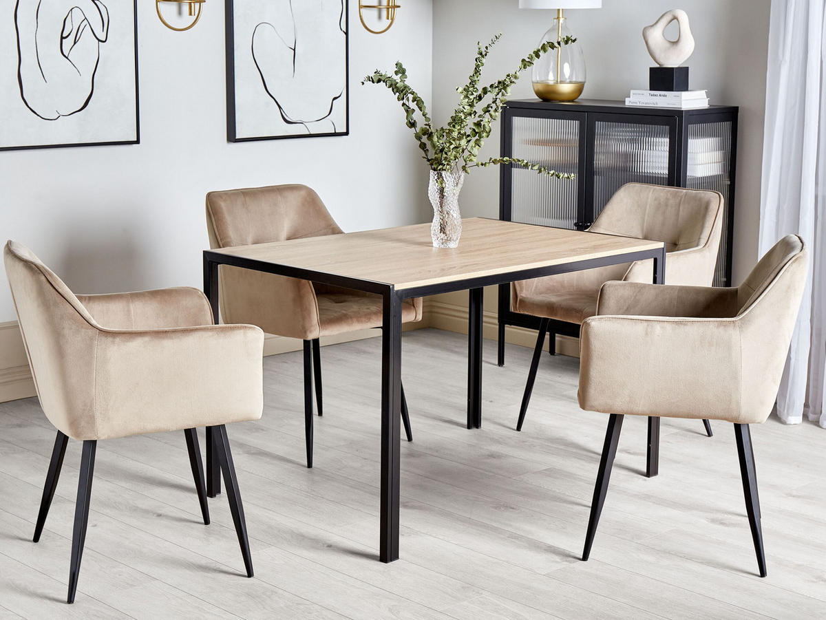 ESSTISCH 120/80/76 cm Hellbraun, Schwarz Rechteckig Newfield - Hellbraun, Holzwerkstoff (120/80/76cm) - Beliani