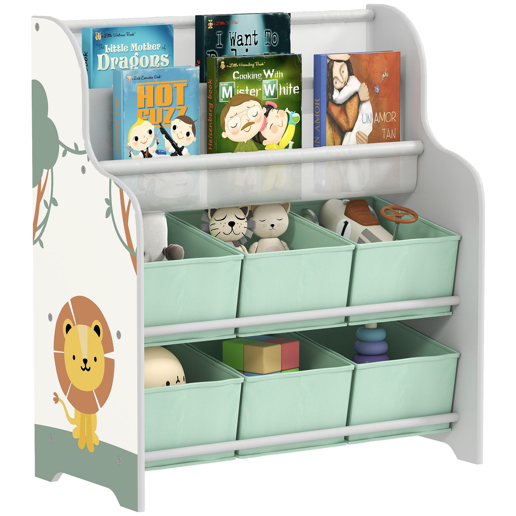 KINDERREGAL DE-17289 6 Stoffschubladen & 2 Ebenen Grün - Grün, Holzwerkstoff (63/71/30cm) - ComfortXL