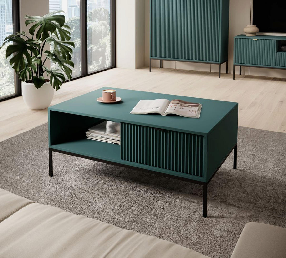 WOHNZIMMER Set 4-tlg. – NOVA – Grün - Grün, Holzwerkstoff (104/46/68cm) - hi-markt