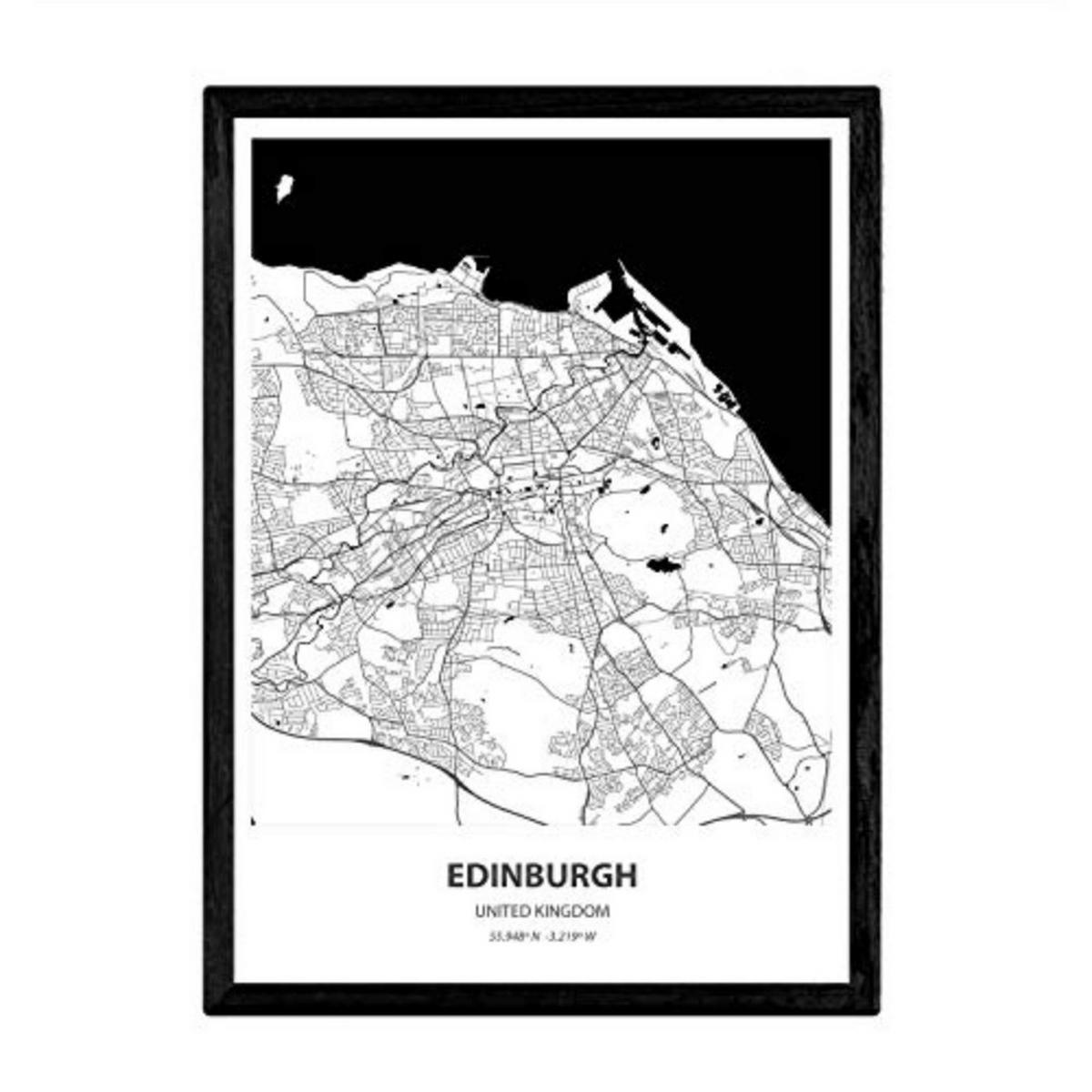 POSTER Karte Von Edinburgh - Uk A4 Rahmenlos - Klar, Papier (29.7/5/21cm) - Nacnic