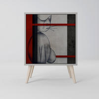 SIDEBOARD GRAY FIGURES, Grau, 57,5x42x77,5 cm, Schräge Buchenholzfüße - Buchefarben/Multicolor, Holzwerkstoff/Buchenholz (57.5/77.5/42cm) - SpaceRebels