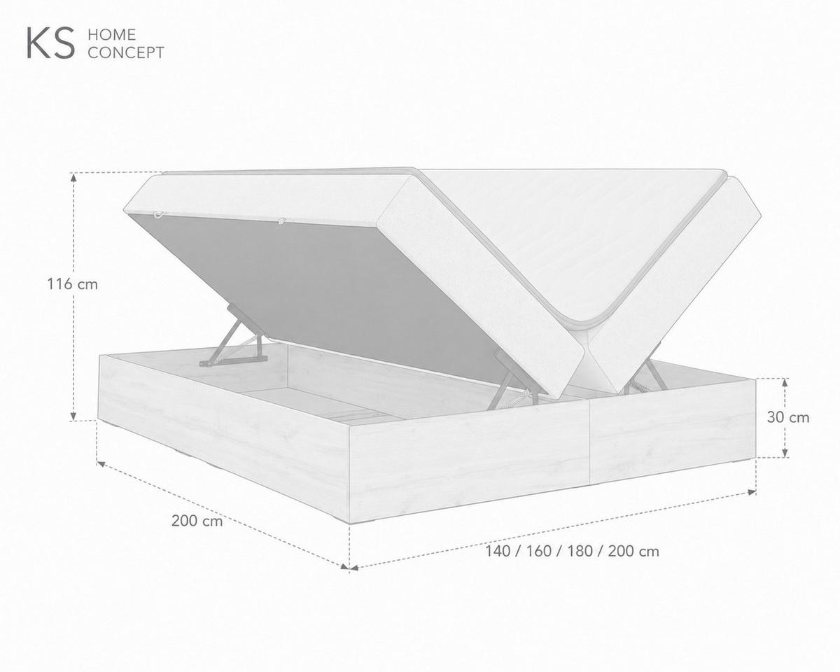BOXSPRINGBETT LOLY 160x200 cm Bonell H3 mit Bettkasten Dunkelgrau - Schwarz/Grau, Kunststoff/Textil (160/200cm) - KS Home Concept