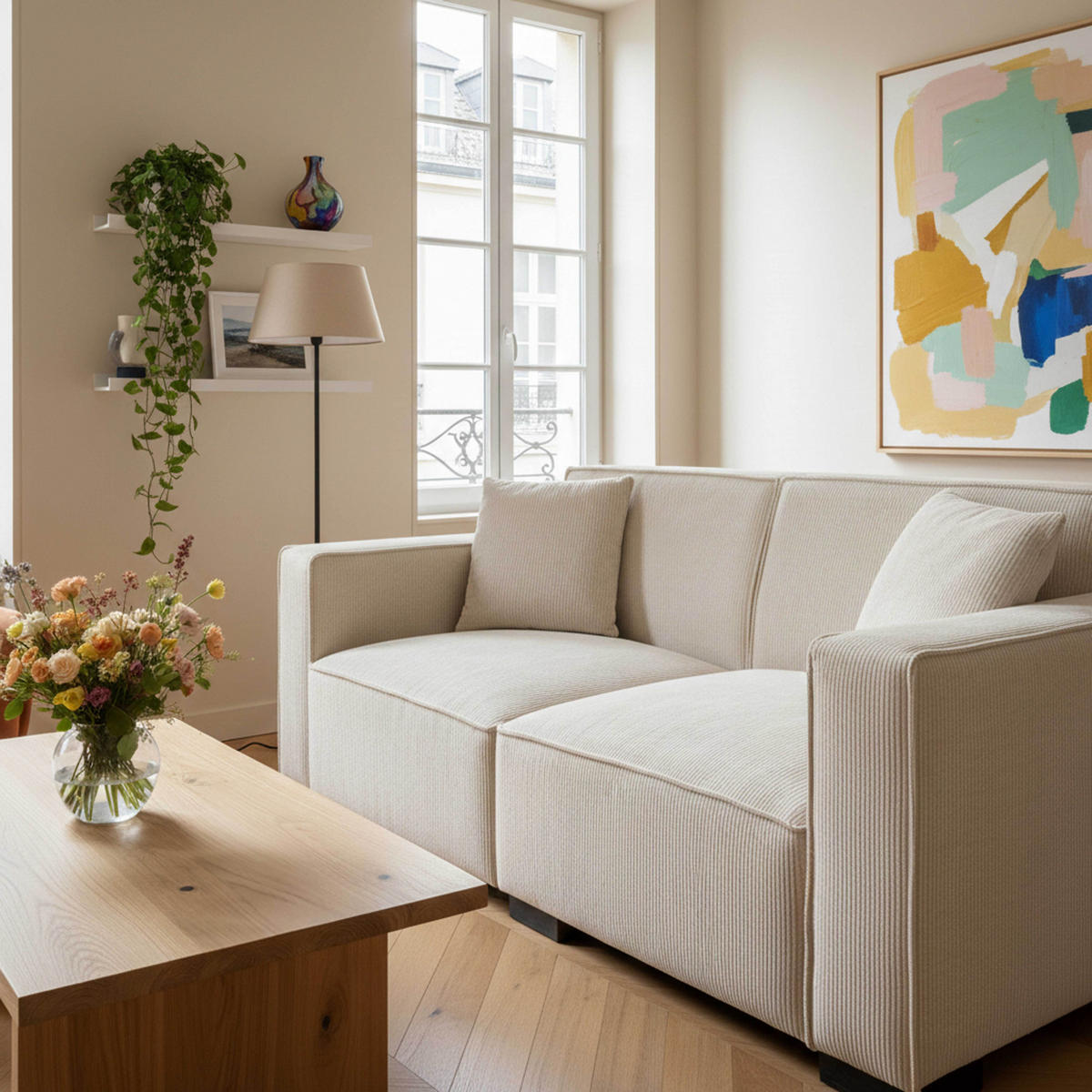 SOFA 2-Stizer, Weiß - Weiß, Textil (90/76/180cm) - Oviala