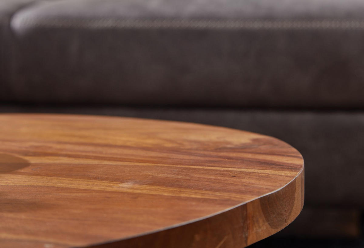 COUCHTISCH rund aus Massivholz und Metall, Handgefertigt - Schwarz/Braun, Holz/Metall (60/60/35cm) - KADIMA DESIGN