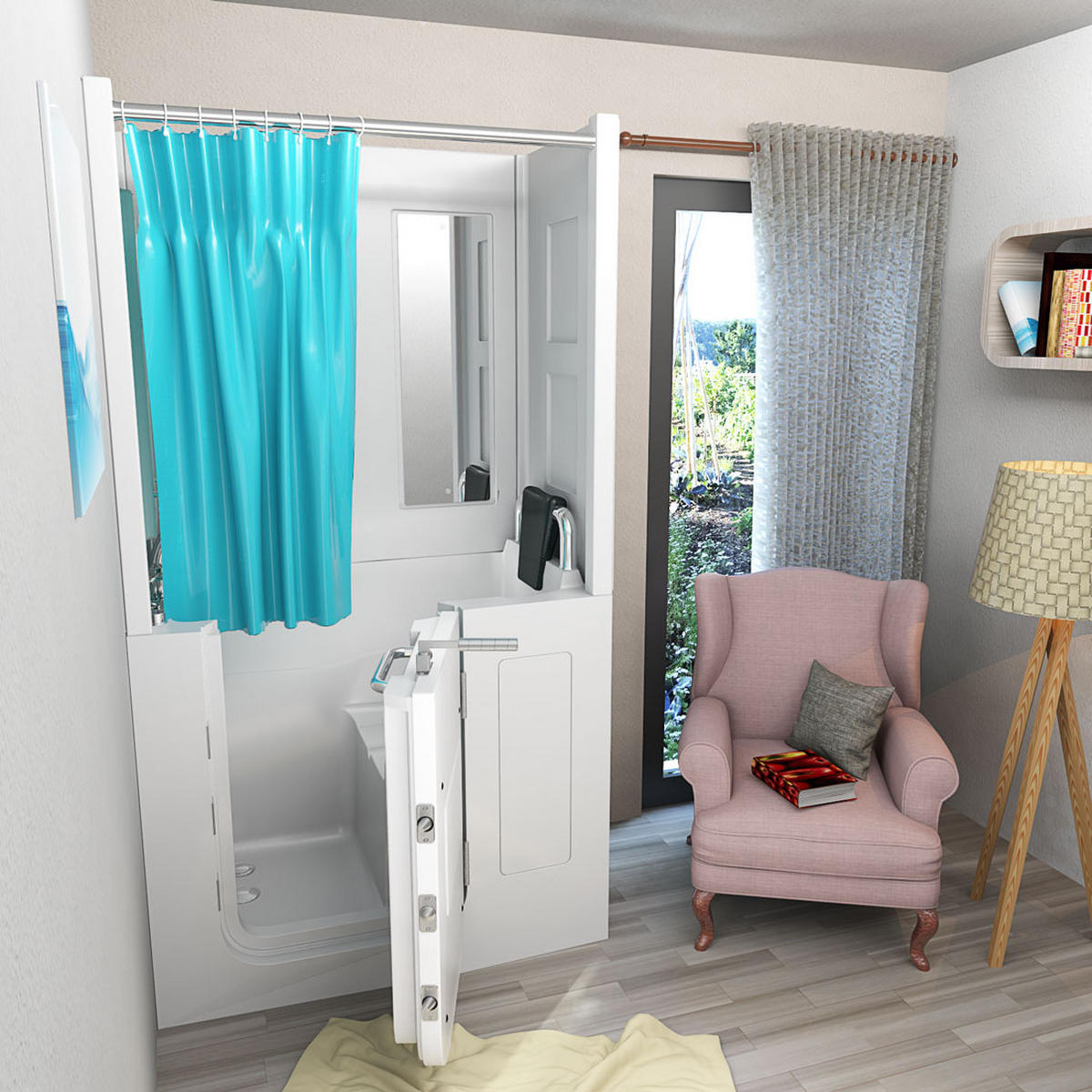 SENIORENDUSCHE und Wanne mit Tür S08D-A-R - Weiß, Glas/Kunststoff (68/110/205cm) - AcquaVapore by Sandra Jentho