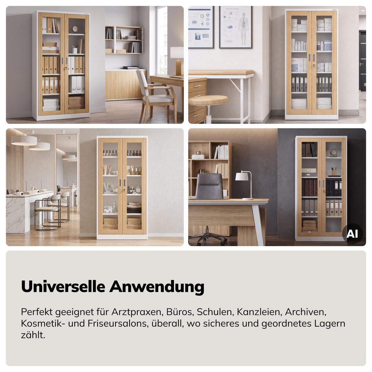 VITRINENSCHRANK Amelia 185x90x40 cm - Weiß/Sonoma Eiche, Metall (90/185/40cm) - Jan Nowak