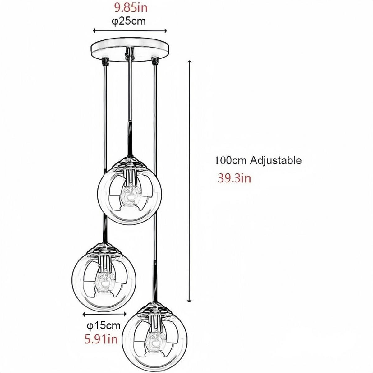 PENDELLEUCHTE Messing Industrievintage 3-flammig, Bernstein-Glas Kugel E27 - Platinfarben, Glas (13/85/13cm) - Weltevree