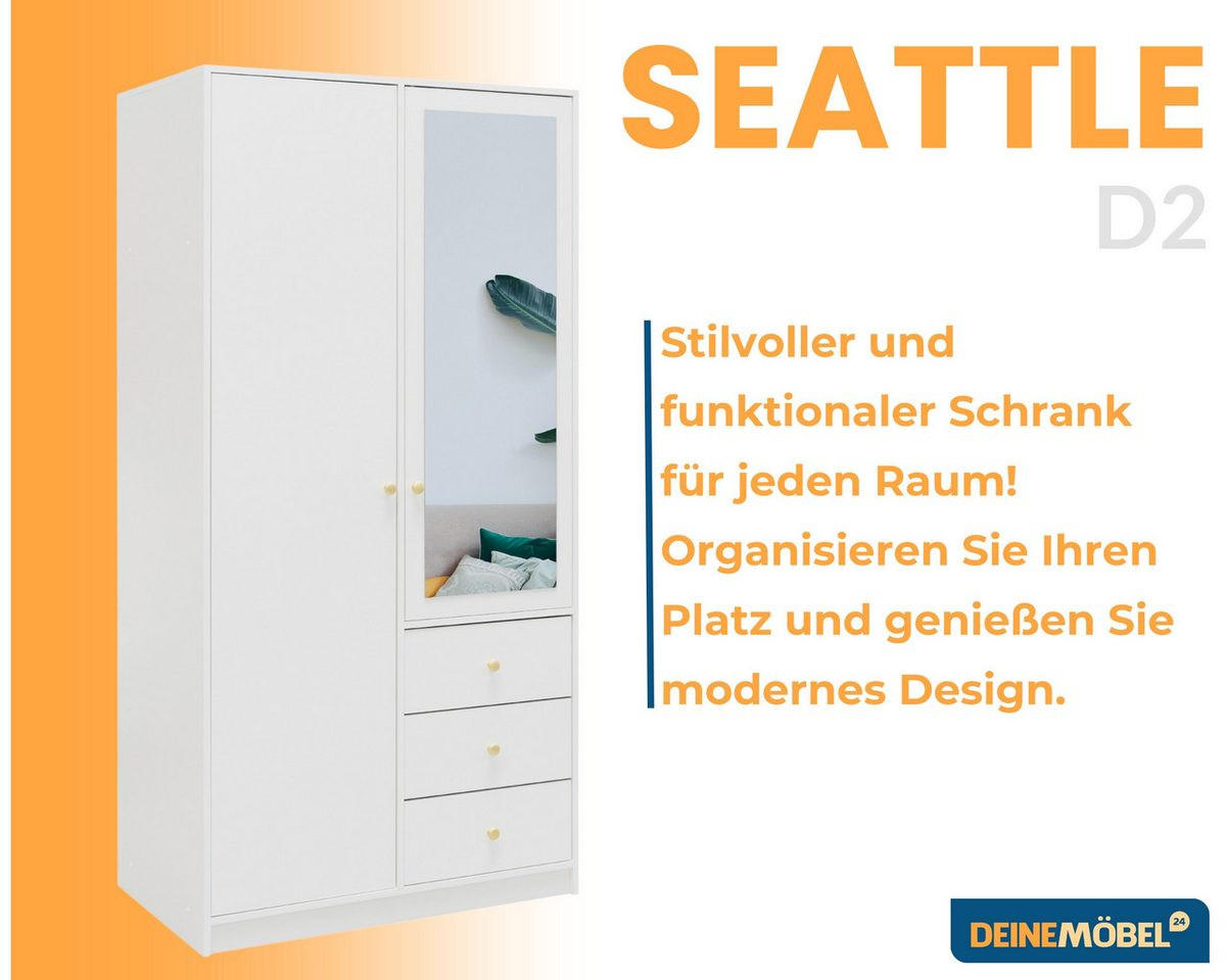 DREHTÜRENSCHRANK SEATTLE 100/200/58 cm in Weiß - Weiß, Holzwerkstoff (100/200/58cm) - Deine Möbel 24