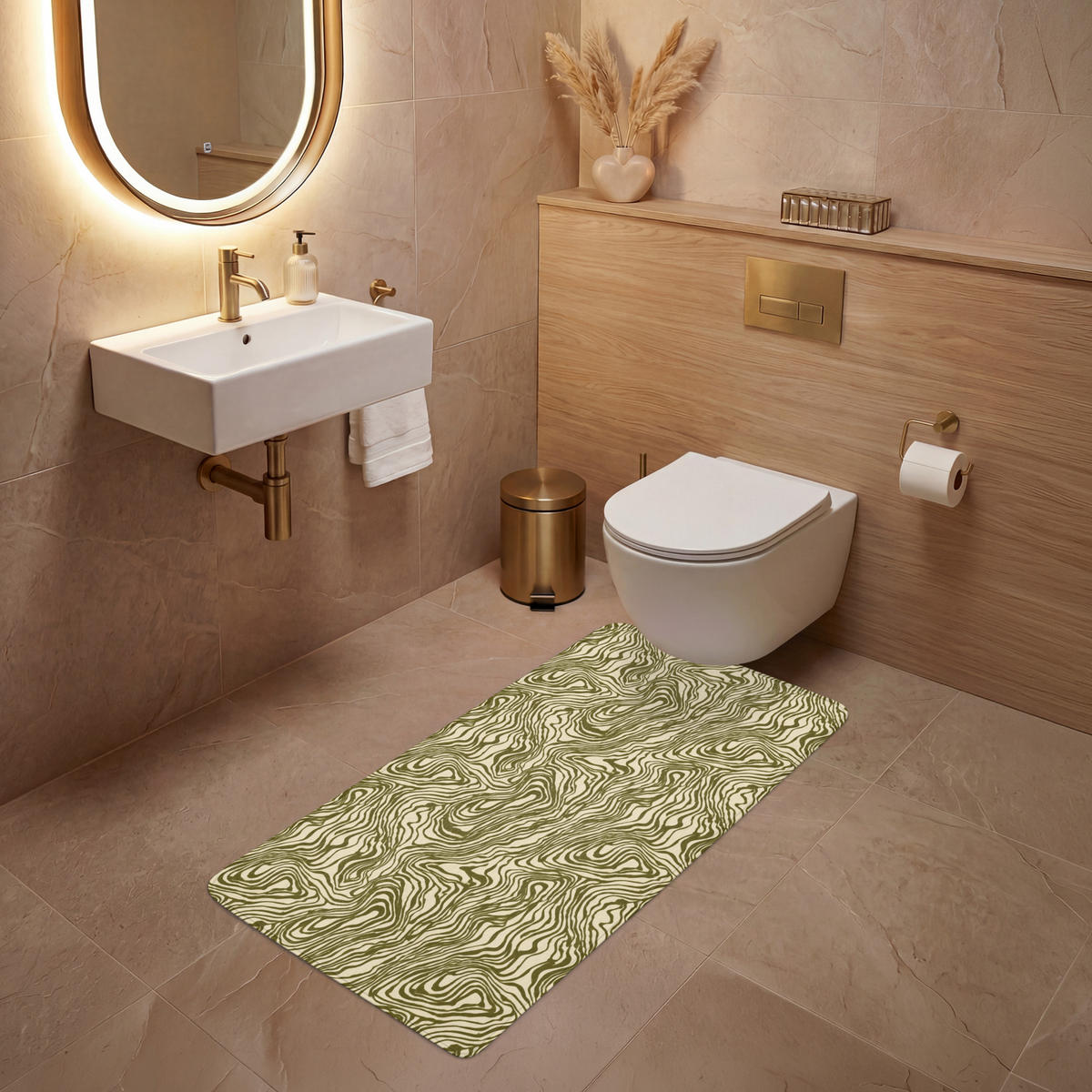 WC PŘEDLOŽKA Abstraktní - Mramor - Zelený 60x120 cm - tmavě zelená, textil/plast (60/1cm) - OnlyWow