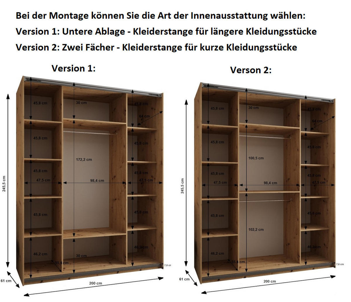 SCHWEBETÜRENSCHRANK 245,5/200/64 2-türig - Kaschmir/Goldfarben, Holz/Metall (200/245/64cm) - Abiks Möbel